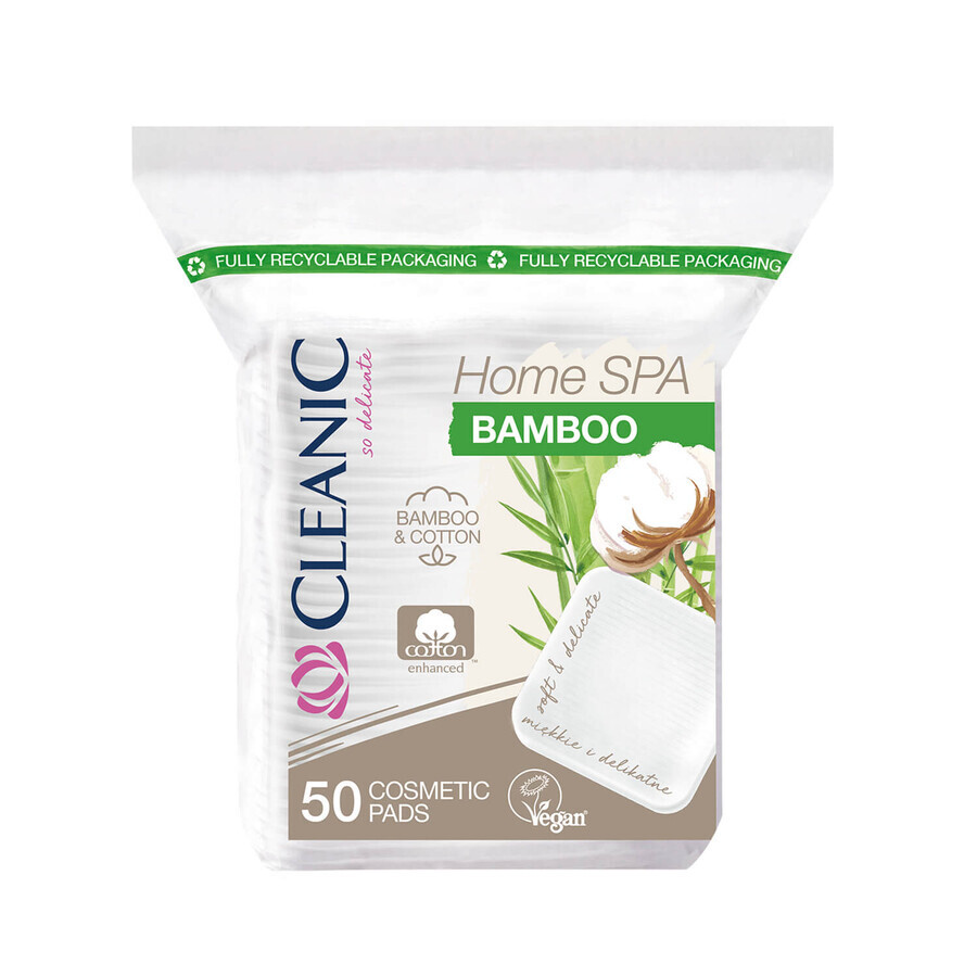 Cleanic Home Spa Bambou, tampons cosmétiques, carrés, 50 pièces