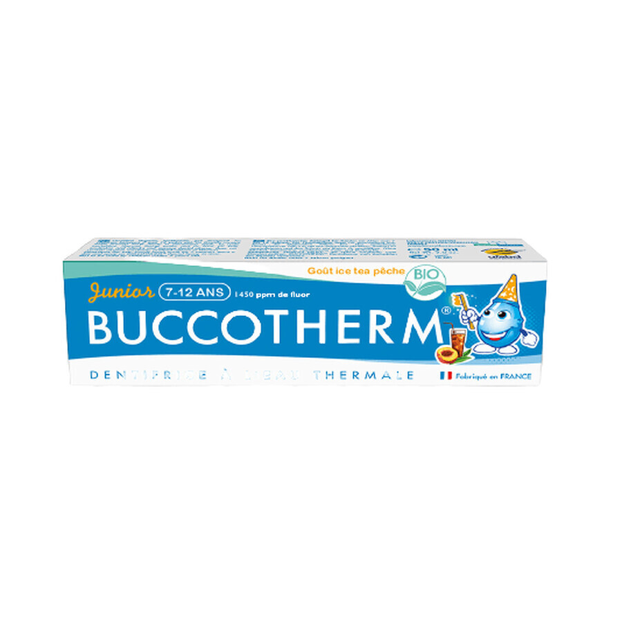 Bio-Zahnpasta mit Pfirsich-Tee-Geschmack für Kinder 7-12 Jahre Junior, 50 ml, Buccotherm