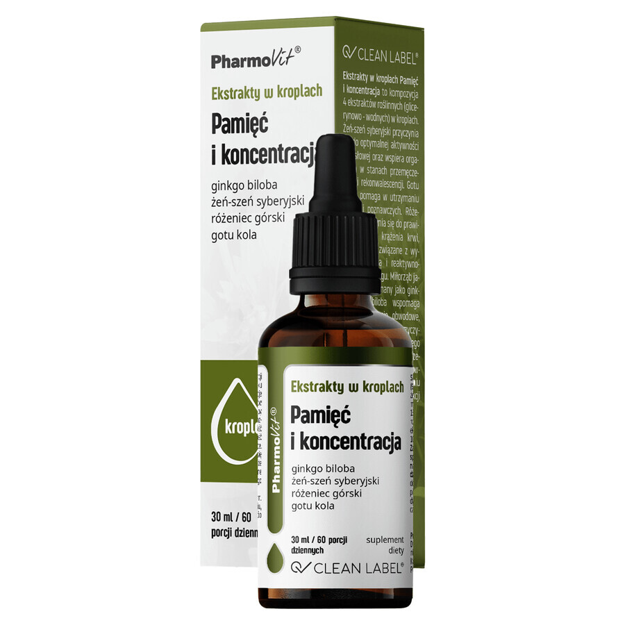 Extracte PharmoVit în picături Memorie și concentrare, 30 ml