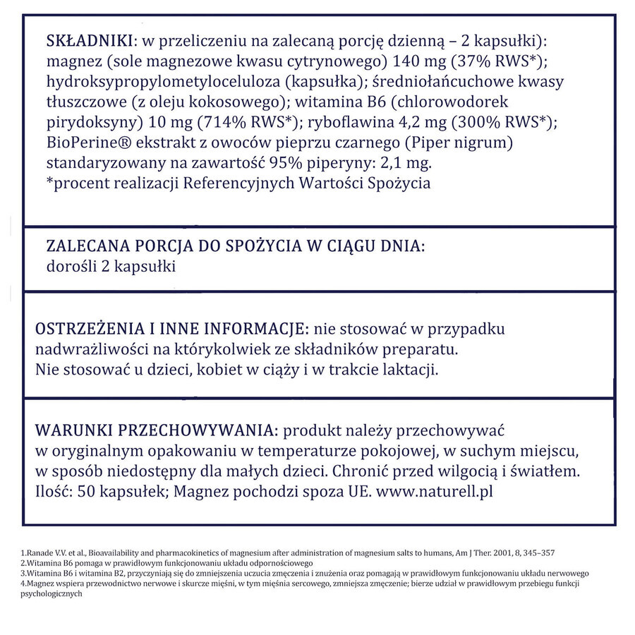 Naturell Organic Magnesium+, 50 gélules