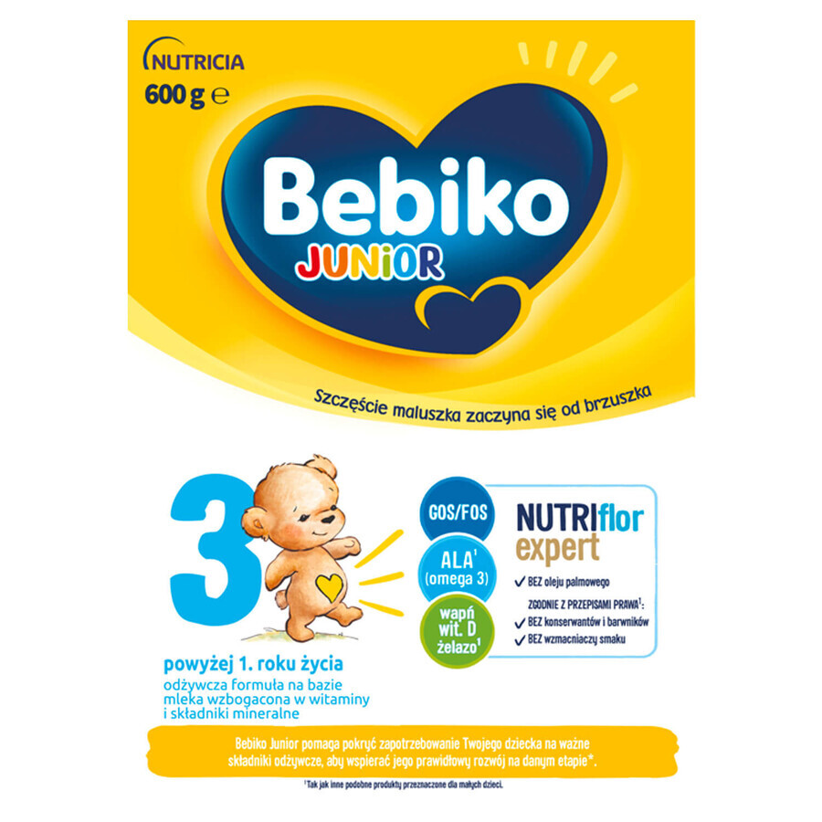 Bebiko Junior 3 Nutriflor Expert, fórmula nutricional a base de leche, mayores de 1 año, 600 g