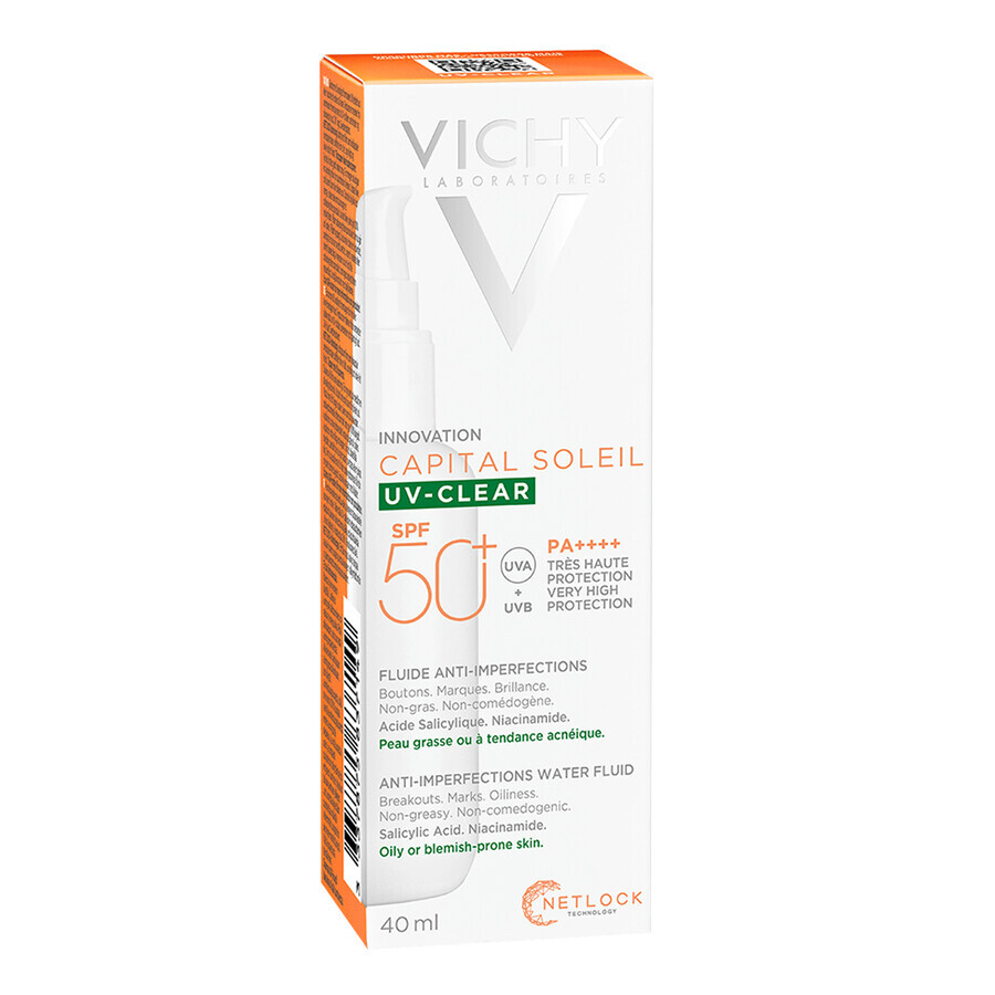 Vichy Capital Soleil UV-Clear, fluid împotriva imperfecțiunilor, SPF 50+, 40 ml