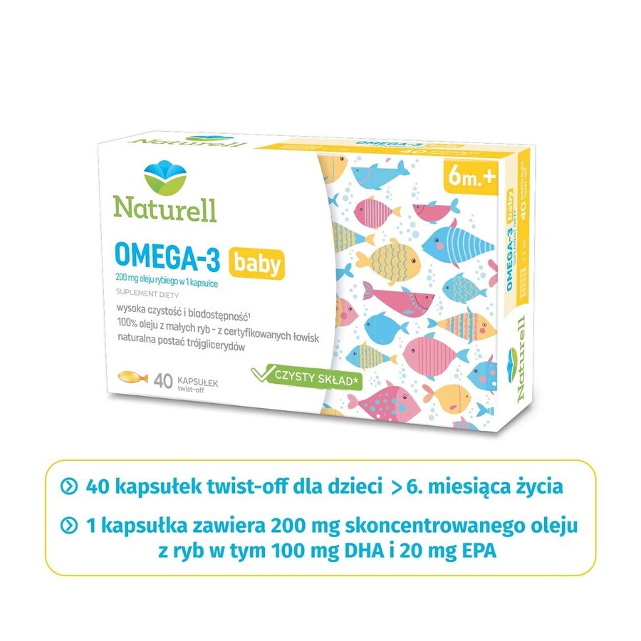 Naturell Omega-3 Baby, pour les nourrissons de plus de 6 mois, 40 capsules détachables