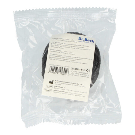 Dr Beck Cohesive Non-Woven Bandage, Non-Woven, Black, 2.5cm x 4.5m