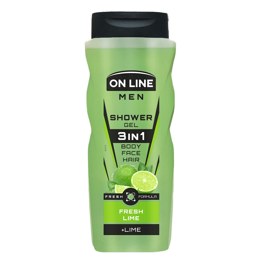 On Line Men, gel douche homme 3en1, Fresh Lime, 410 ml