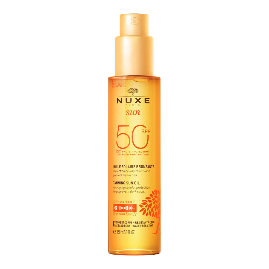 Nuxe Sun, huile de bronzage pour le visage et le corps, SPF 50, 150 ml