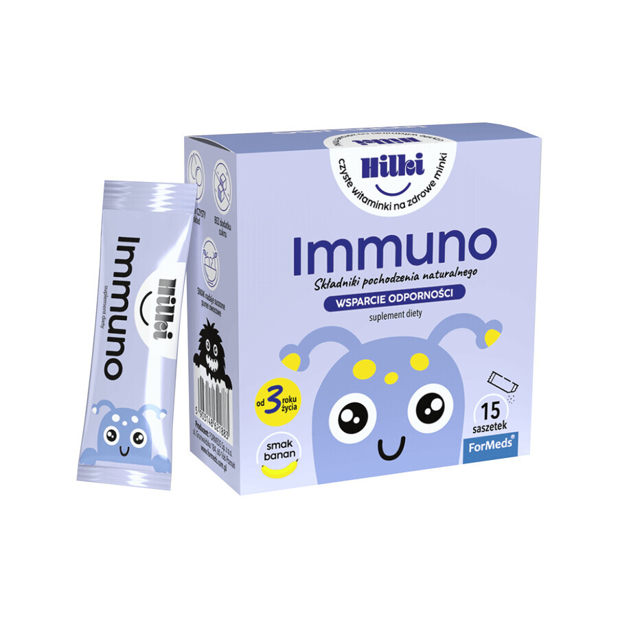 ForMeds Hilki Immuno, pour les enfants à partir de 3 ans, goût banane, 15 sachets