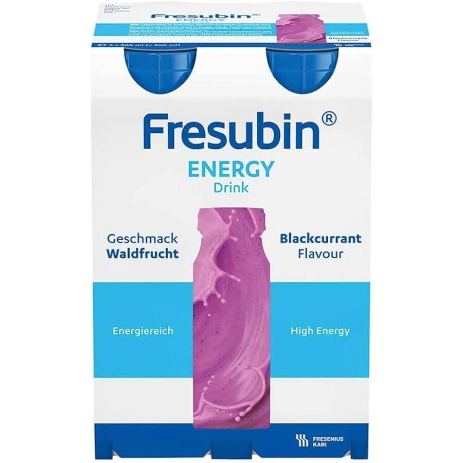 Fresubin Energy Drink, préparation nutritionnelle, arôme de cassis, 4 x 200 ml