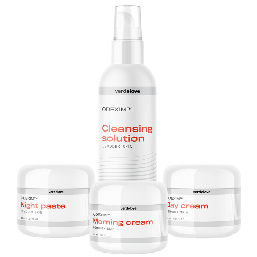 Kit Odexim pour les nuisances, nettoyant, 150 ml + crème du matin, 30 ml + crème de jour, 30 ml + pâte de nuit, 30 ml