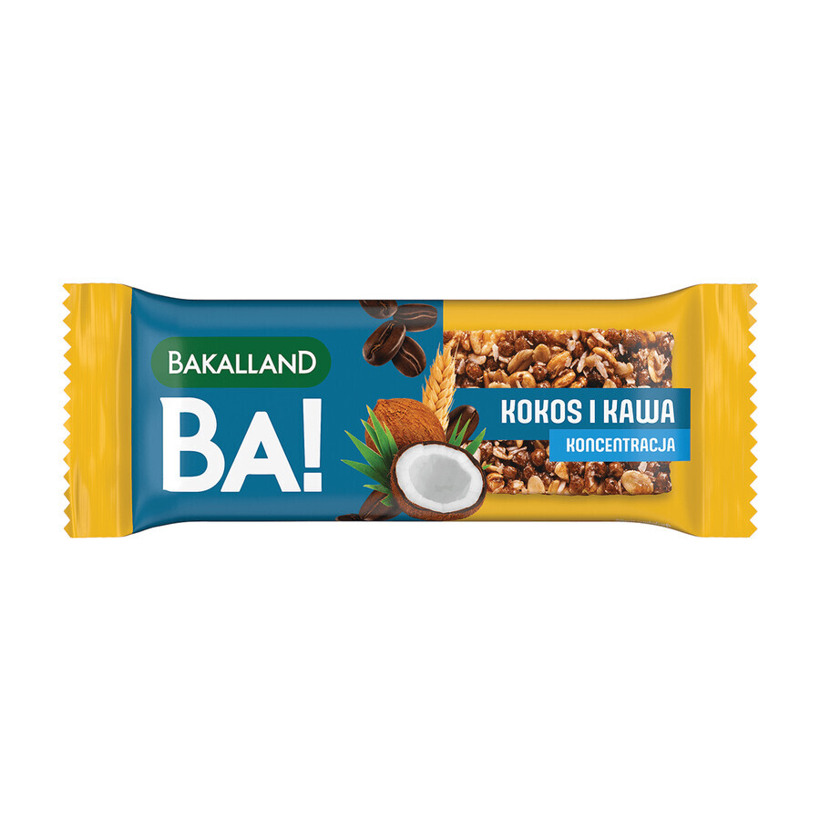 Bakalland BA ! barre de céréales, noix de coco et café, concentration, 35 g