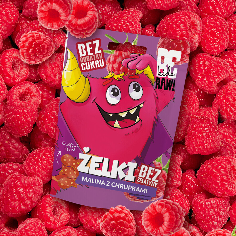 BeRAW ! Kids, bonbons gélifiés, framboise avec chips, sans sucre ajouté, 35 g