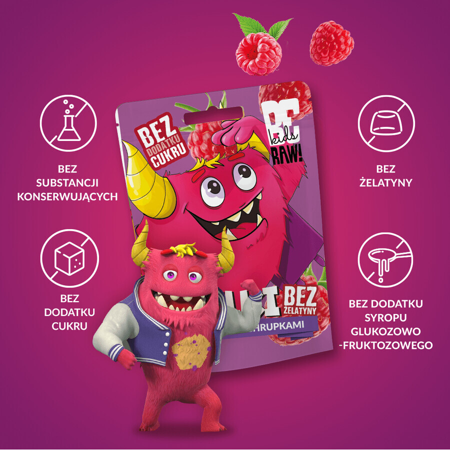 BeRAW ! Kids, bonbons gélifiés, framboise avec chips, sans sucre ajouté, 35 g