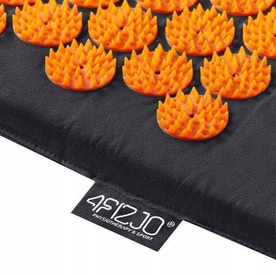 4Fizjo Acupressure Mat, tapis d'acupression avec coussin, 72 cm x 42 cm, noir et orange