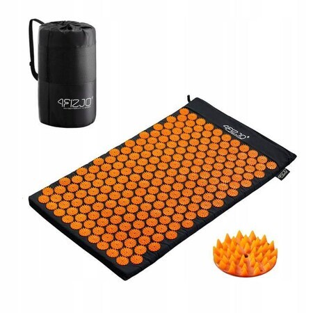 4Fizjo Acupressure Mat, tapis d'acupression avec coussin, 72 cm x 42 cm, noir et orange