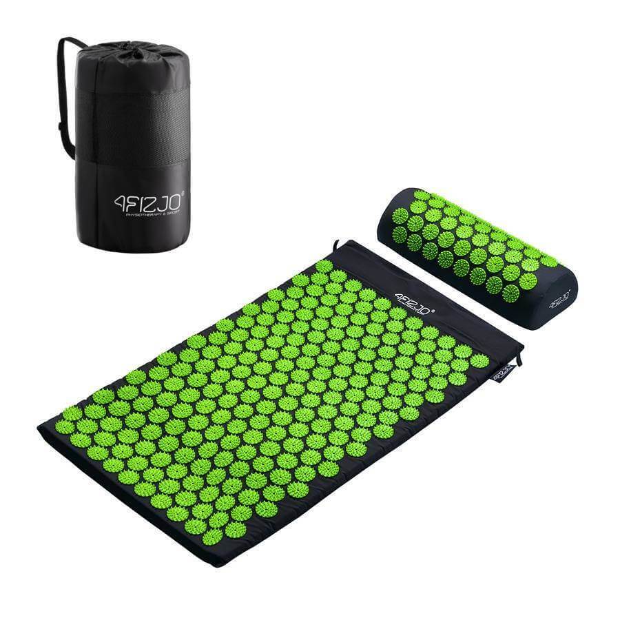 4Fizjo Acupressure Mat, tapis d'acupression avec coussin, 68 cm x 42 cm, noir et vert