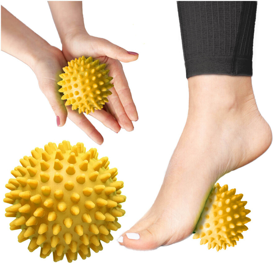 4Fizjo Spike Ball, balle de massage à pointes, jaune, 10 cm