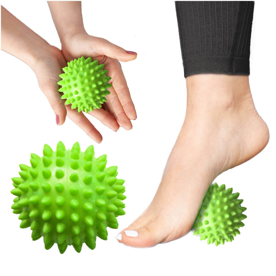 4Fizjo Spike Ball, balle de massage à pointes, verte, 9 cm