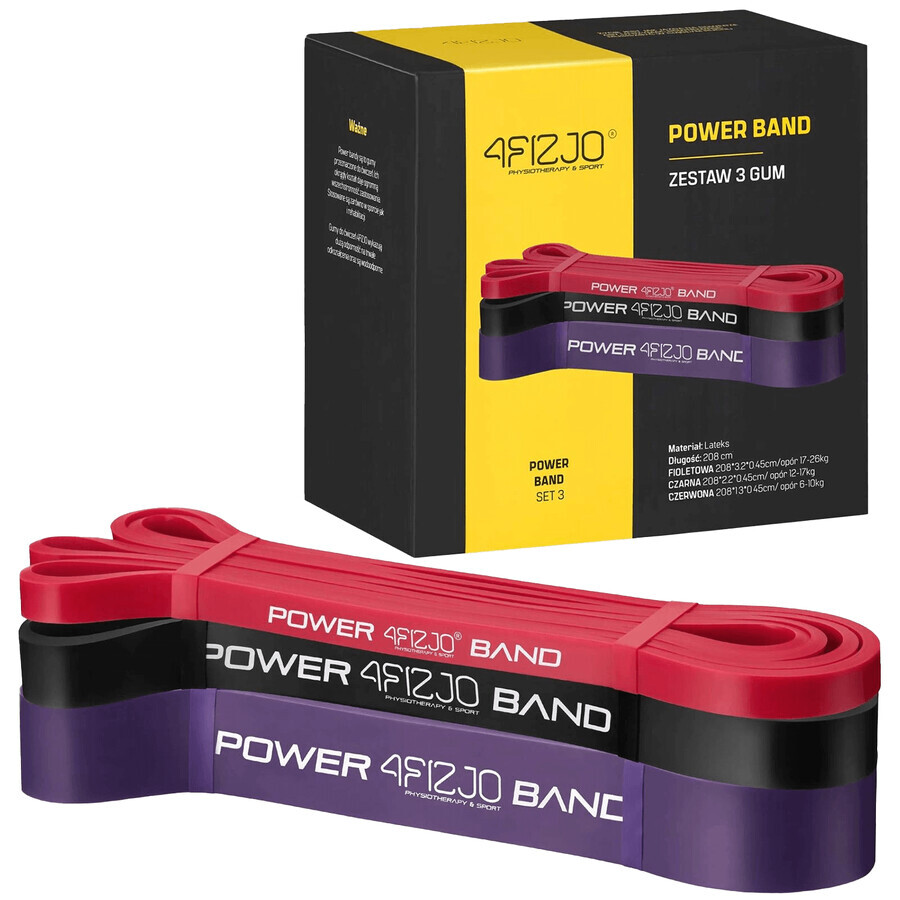 4Fizjo Power Band, set de bandes de résistance pour l'exercice, 3 pièces