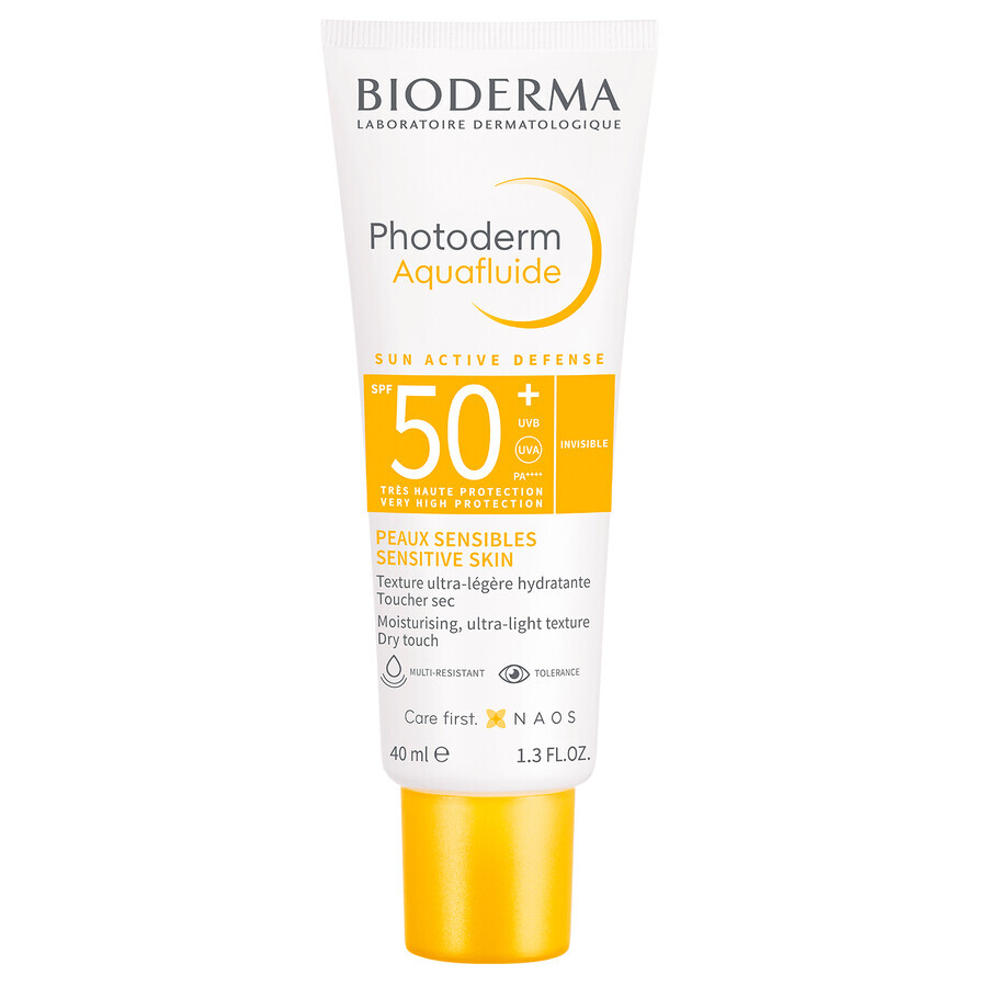 Bioderma Photoderm Aquafluide, fluido protector solar ultraligero para piel normal, incoloro, SPF 50+, 40 ml