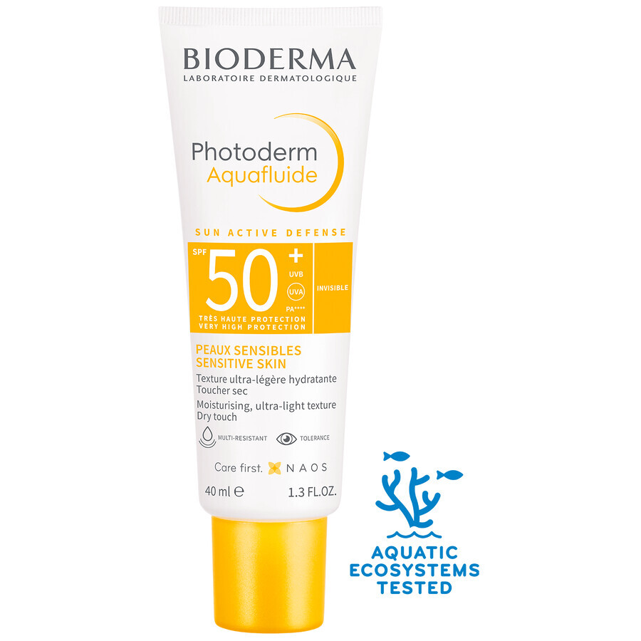 Bioderma Photoderm Aquafluide, fluido protector solar ultraligero para piel normal, incoloro, SPF 50+, 40 ml