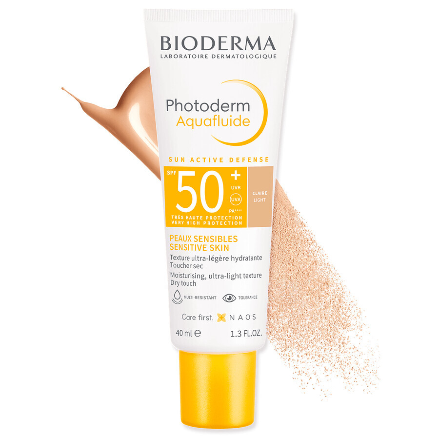 Bioderma Photoderm Aquafluide, crème solaire ultra-légère pour peau normale, légère, SPF 50+, 40 ml