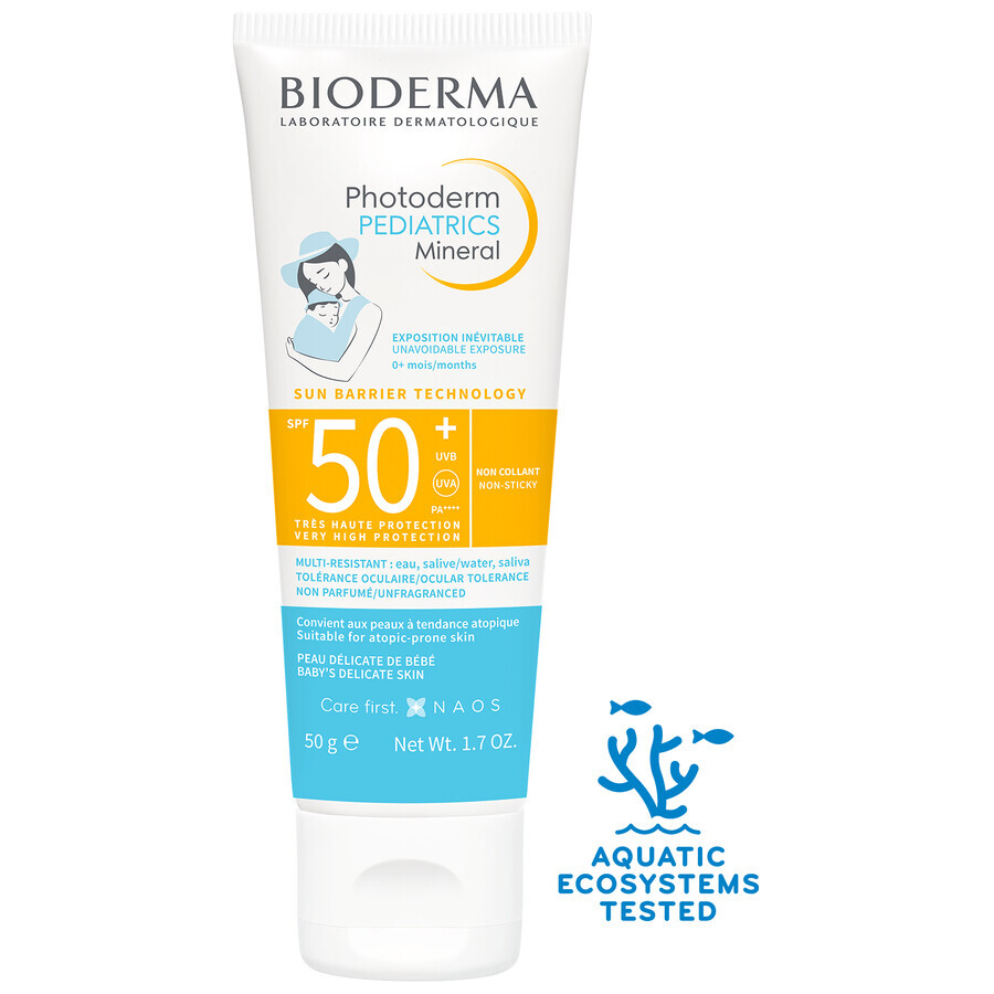 Bioderma Photoderm Pediatrics, fluido mineral para niños, para pieles sensibles y alérgicas, SPF 50+, desde el nacimiento, 50 g