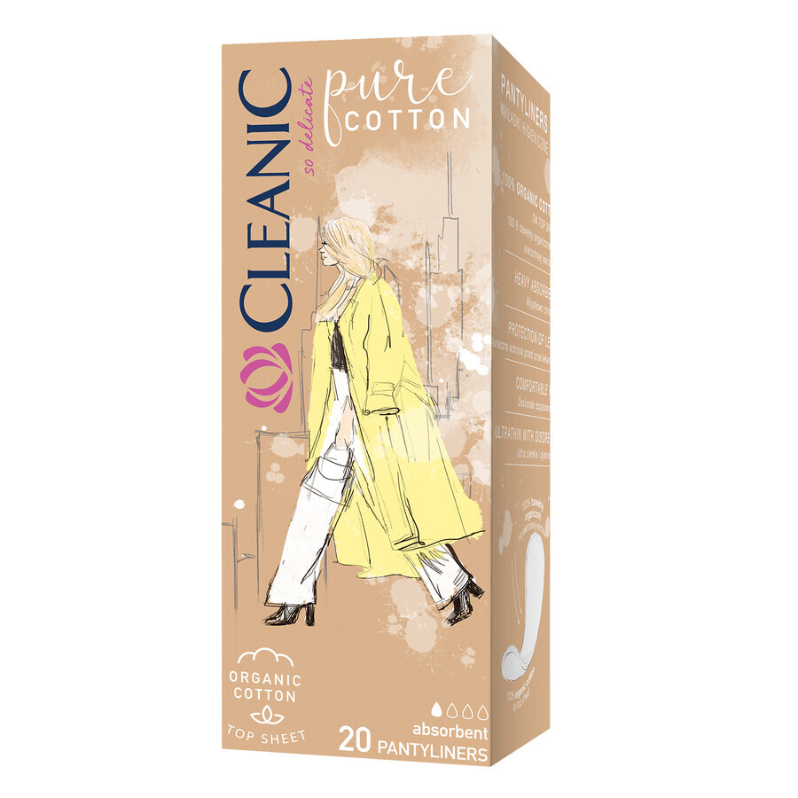 Cleanic Pure Cotton, serviettes hygiéniques en coton biologique, 20 pièces 