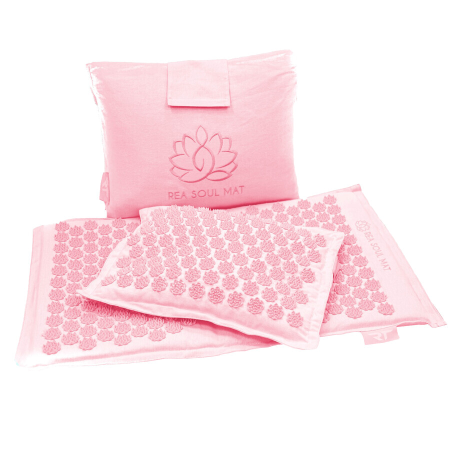 Rea Soul Mat, Akupressurmatte mit Kissen, Leinen, rosa + kostenlose Tasche