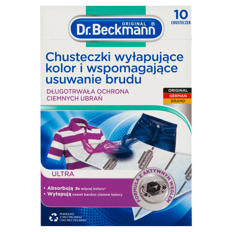 Dr. Beckmann, toallitas que atrapan el color y eliminan la suciedad, para tejidos oscuros, Ultra, 10 unidades