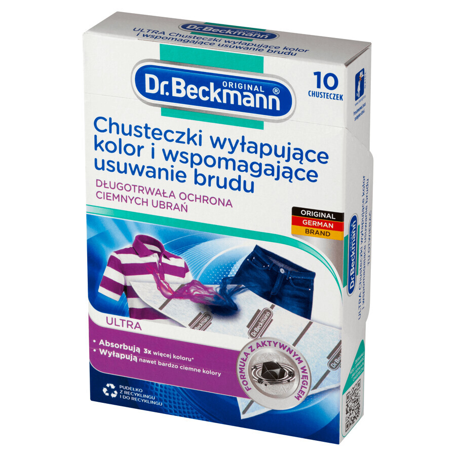 Dr. Beckmann, toallitas que atrapan el color y eliminan la suciedad, para tejidos oscuros, Ultra, 10 unidades