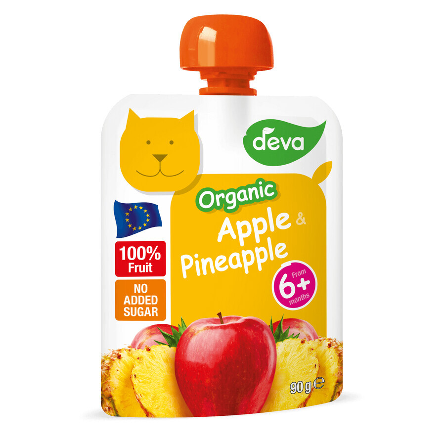 Deva Bio Fruchtmousse in der Tube, Apfel und Ananas, nach 6 Monaten, 90 g