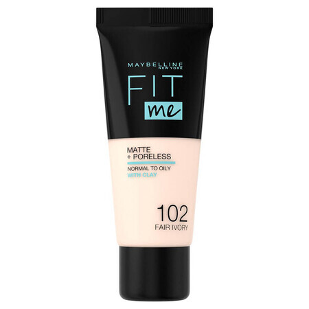 ¡Maybelline me queda bien! Matte and Poreless, base matificante, n.º 102, Fair Ivory, 30 ml