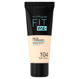 Maybelline Fit Me! Matte and Poreless, fondotinta opacizzante, n. 104, Soft Ivory, 30 ml