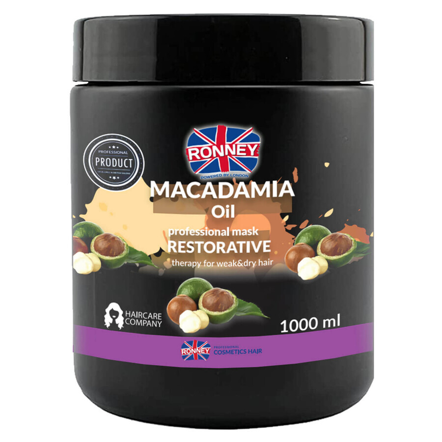 Ronney Macadamia Oil, masque fortifiant pour cheveux secs et cassants, 1000 ml