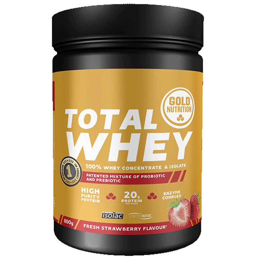 Proteine in polvere Total Whey al gusto di fragola, 800 g, Gold Nutrition