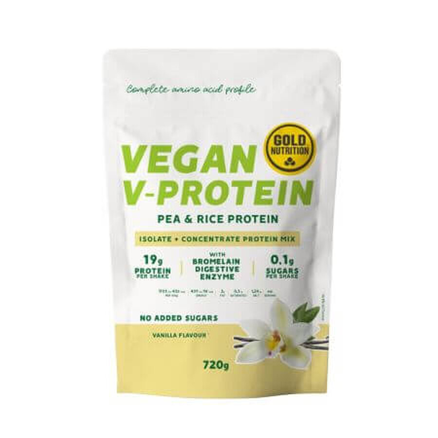 Vegetable protein powder with vanilla flavor V-Protein, 720 g, Gold Nutrition