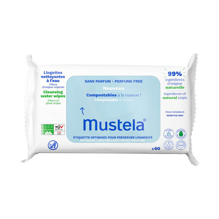 Lingettes humides avec de l'eau, 60 pièces, Mustela