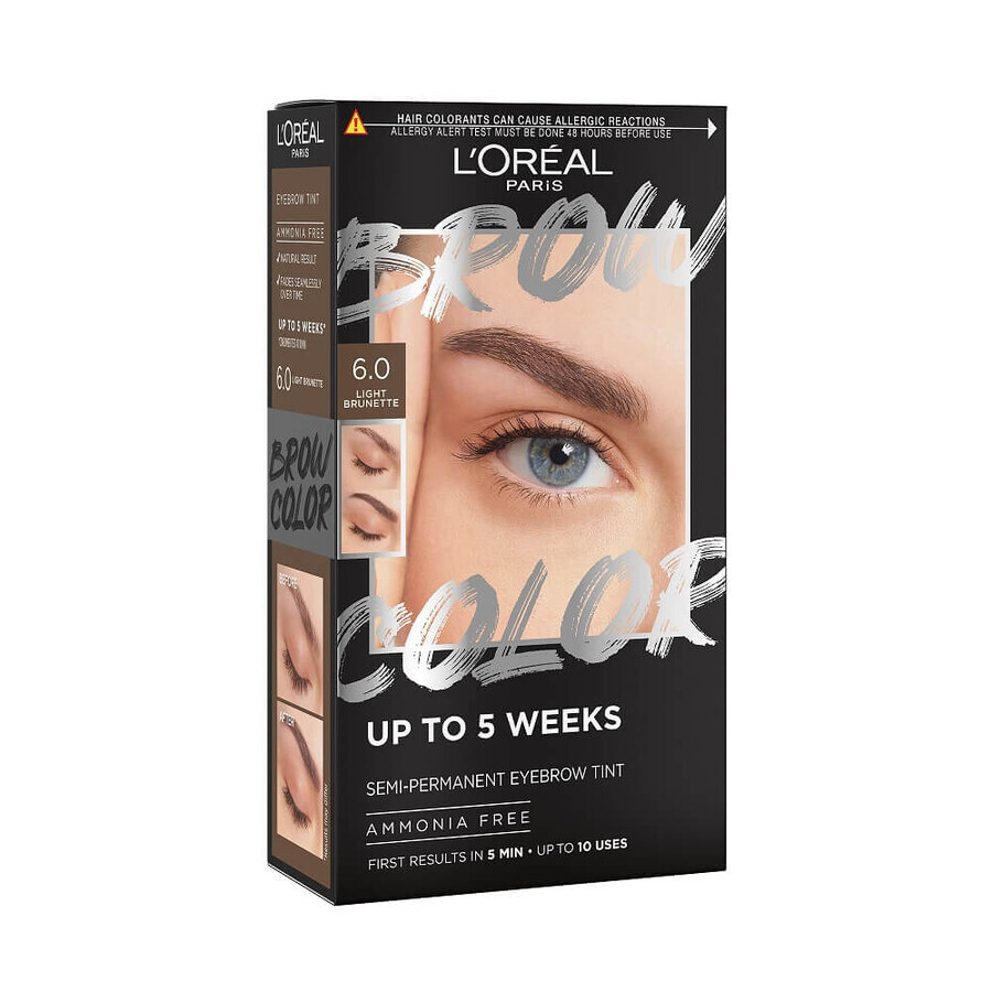 Kit de coloration semi-permanente des sourcils, nuance 6.0 Light Brunette, Loreal