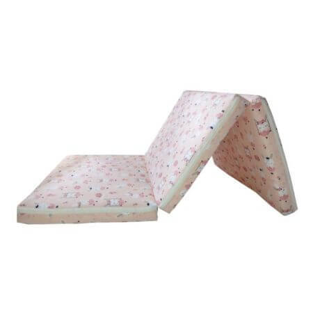 Matelas pliant en mousse de polyuréthane et housse en coton, 120 X 60 x 5 cm, Bunny Pink, My Kids