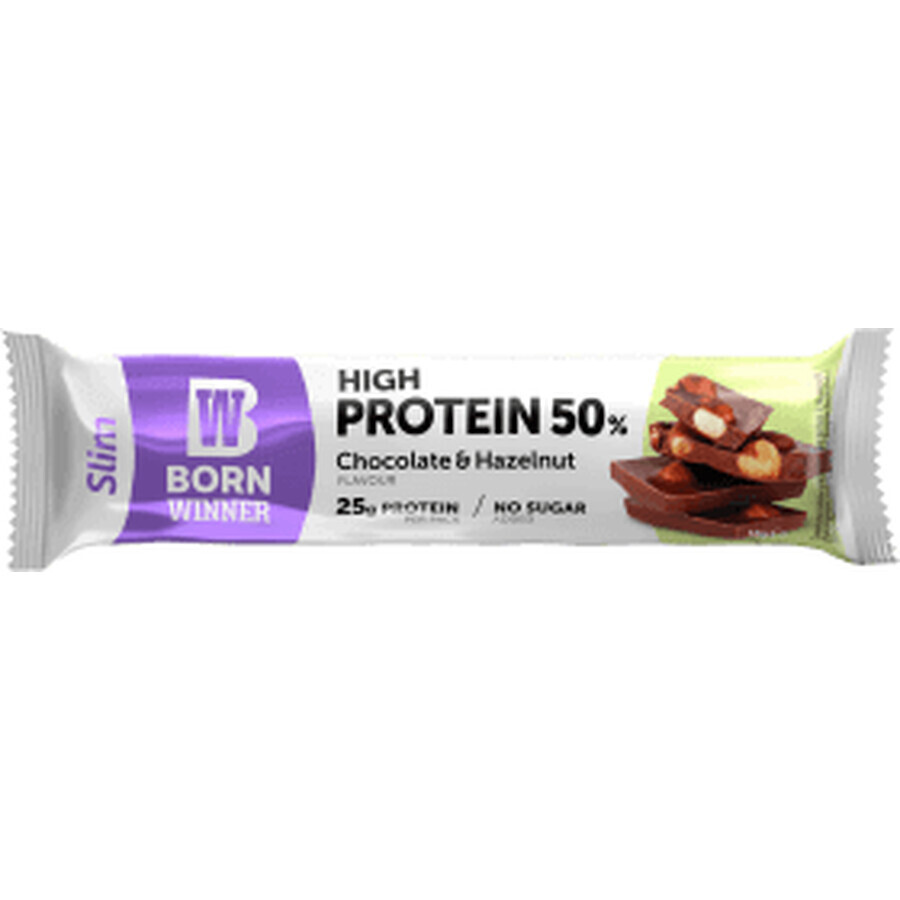 Baton proteic cu ciocolata si alune de padure Slim, 50 g, Born Winner