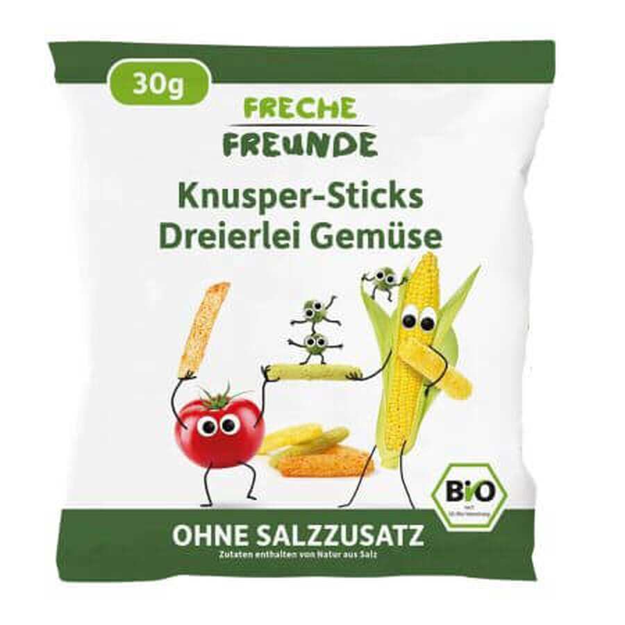 Organic corn puffs with peas and tomatoes, +1 year, 30 g, Freche Freunde