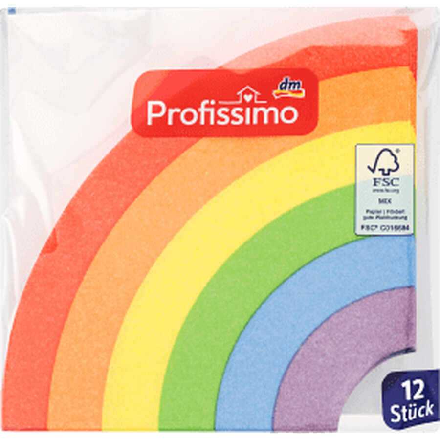 Profissimo 3-laags regenboog servetten, 12 stuks