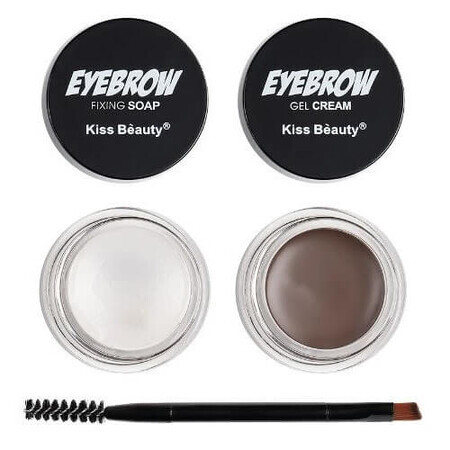 Kit sourcils, Kiss Beauty, gel sourcils, savon fixateur, pinceau d'application, 01