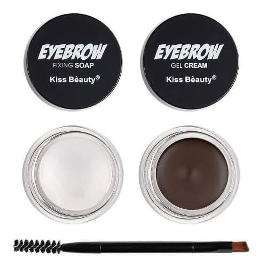 Kit sourcils, Kiss Beauty, gel sourcils, savon fixateur, pinceau d'application, 03