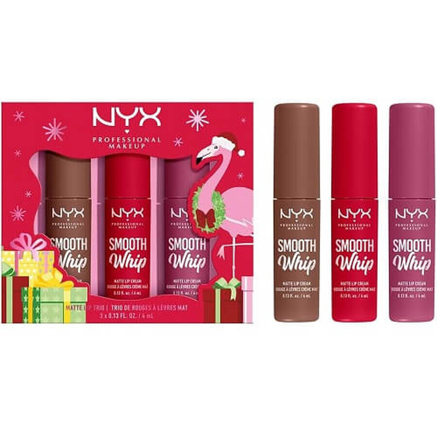 Set de 3 rouges à lèvres liquides, NYX, Smooth Whip Matte Lip Trio, 3 x 4 ml