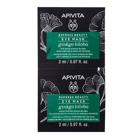 Apivita Express Beauty, Masque pour les yeux au Ginko Biloba pour réduire les cernes et les signes de fatigue, 2 x 2 ml