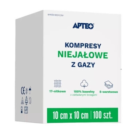 ApteoCare, compresses non irritantes, 10cm x 10cm, 100 pcs - Longue durée de vie !