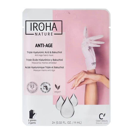 Iroha Nature Anti-Ageing Anti-Ageing Hand Maske für rk Triple Hyaluronsäure amp; Bakuchiol, 2x9ml