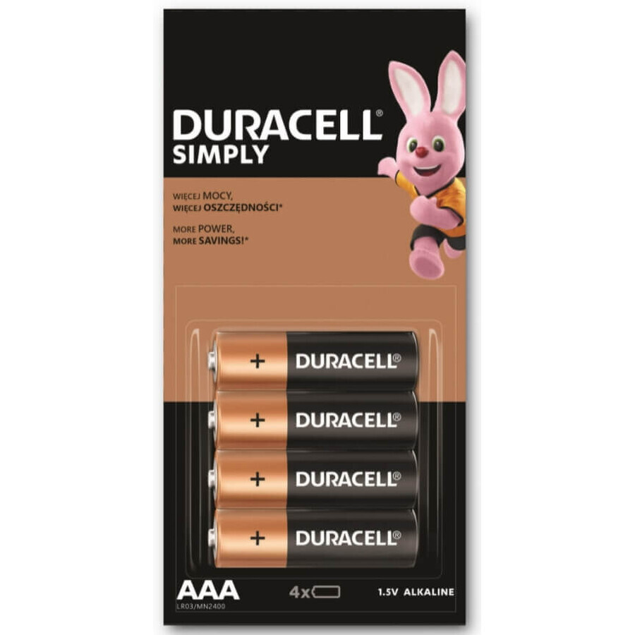 Piles alcalines Duracell AAA, 4 pièces