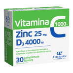 Vitamin C 1000 mg + Zn 25 mg + D3 4000 IU, 30 film-coated tablets, Fiterman